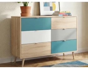 Komoda se zásuvkami Cuba, dub/bílá/šedá/petrolejová