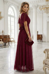 Dlouhé lesklé šaty 635-5 MELANIA vínové - Numoco UNI