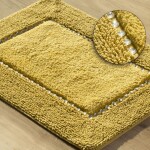 DumDekorace Žlutý bavlněný zdobený koberec do koupelny Šířka: 50 cm | Délka: 70 cm