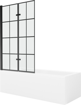 MEXEN/S - Cubik obdélníková vana 160 x 70 cm s panelem + vanová zástěna 100 cm, černá vzor 550316070X9210027077