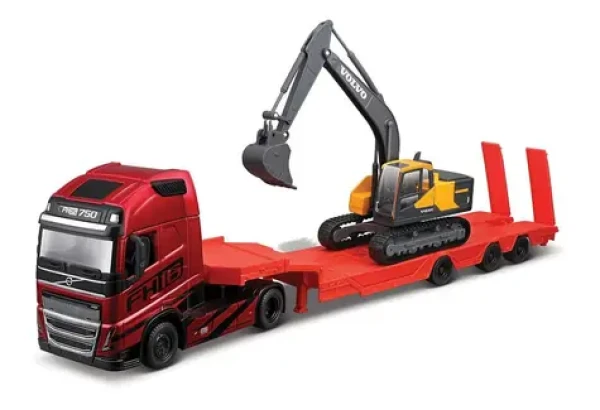 Bburago Haulers construction Kamion Volvo FH16 Globetrotter 750 XXL s bagrem Volvo EC220E