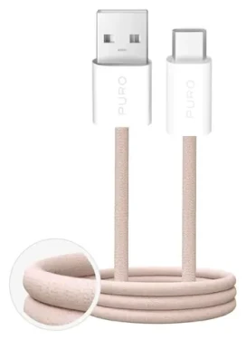 Puro Fabrik béžová / Datový kabel / USB-A - USB-C / 1,5 m / 10 W / opletený