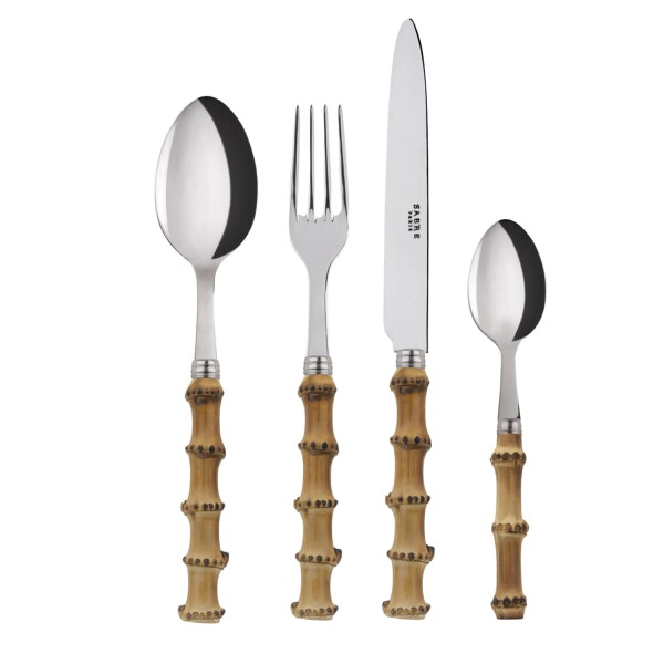 SABRE PARIS 4-dílná sada příborů Bistrot Brillant – Panda / Bamboo Light, přírodní barva, dřevo, kov