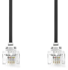Nedis telefonní kabel RJ11-RJ11 černý / Telefonní kabel / plochý / pozlacené konektory / 5 m (TCGL90200BK50)