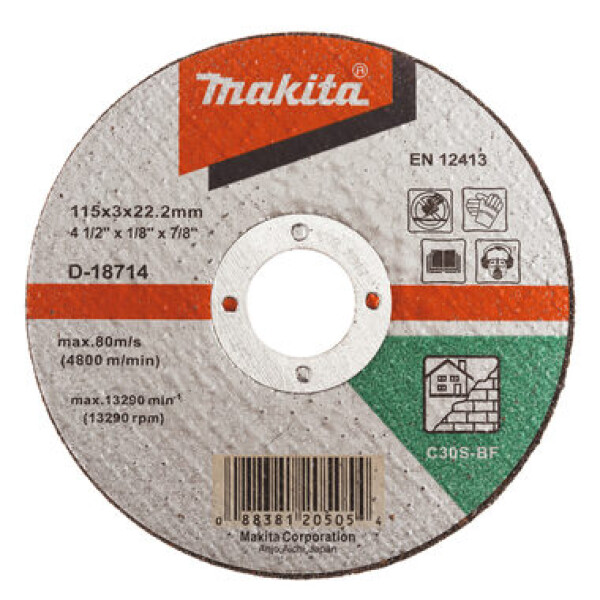 Makita D-18714 / Řezný kotouč na zdivo / 115x2.5 mm / Průměr otvoru: 22.23 mm (D-18714)