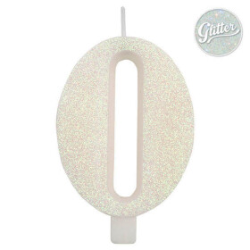 Svíčka číslo 0 bílá s glitrem 9,5 cm Svíčka číslo 0 bílá s glitrem 9,5 cm