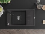 MEXEN/S - Elias granitový dřez 1-miska s odkapávačem včetně baterie Rita, černý kropenatý 6511-76-670300-70