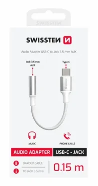 SWISSTEN TEXTILE Audio adaptér USB-C (M) - 3.5mm Jack 0.15m bílá (73502312)