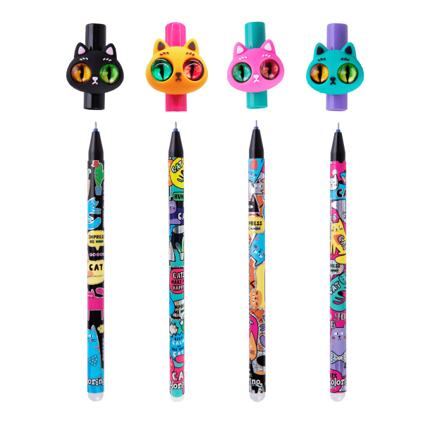 Colorino gumovatelné pero, Okaté kočky, 36 ks, s víčkem, modrá náplň, displej - 36ks
