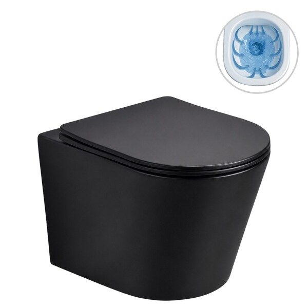 CERANO - WC závěsné Hugo, Vortex - vírové splachování + Slim/SoftClose sedátko - černá matná - 53x36 CER-680364