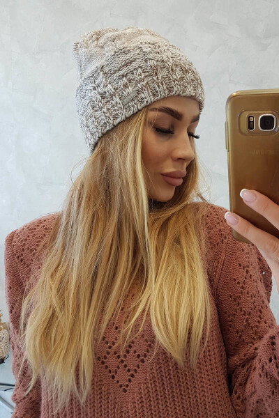 Fleecová čepice Dolores K303 hnědá+světle béžová+tmavě béžová UNI