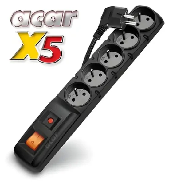 Acar X5/3m černá / Rozvodný panel / 5 zásuvek / přepěťová ochrana / 3 m kabel (9600)