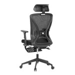 Kancelářská židle, černá MESH, plastový kříž, opěrka nohou, posuvný sedák, 2D područky