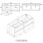 CERANO - Koupelnová skříňka Carole - keramické dvojumyvadlo Viano - betonově šedá - 121,5x62,5x46,5 CER-262719