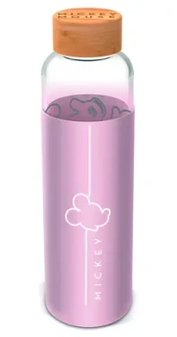 STOR Skleněná láhev s návlekem Mickey Mouse 585 ml / Láhev na pití / Silikonový návlek / Sklo (ST00245EPM)