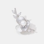 Luxusní brož s perlou a zirkony Ramona, Stříbrná Bílá