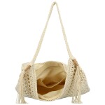 Módní dámská boho kabelka na rameno Ibolya, krémová