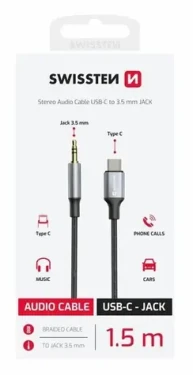 SWISSTEN TEXTILE Audio adaptér USB-C (M) - 3.5mm Jack 1.5m černá (73502309)