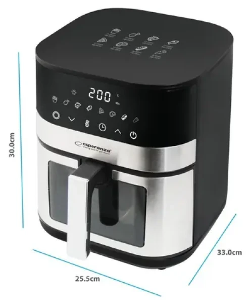 Esperanza EKA003 černá/nerez / Horkovzdušná fritéza / 1400 W / 5 L / 8 programů / 200 °C (EKA003)
