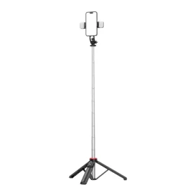 Hurtel WC13YDS Selfie tyč se stativem černá / Stativ na telefon / výška 1,3 m / 2x LED světlo / držák na telefon