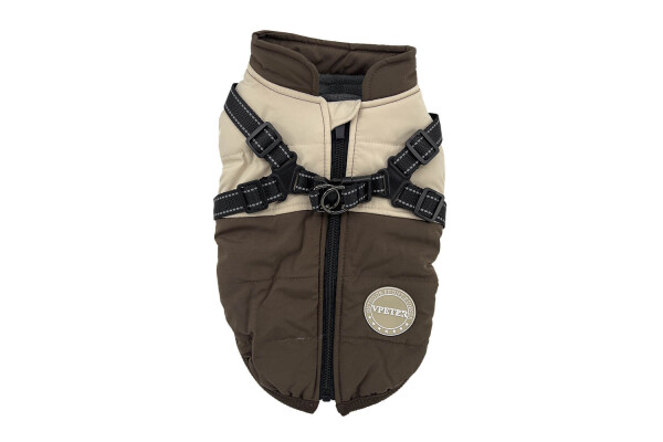 City-warm zimní bunda pro psa s postrojem Barva: Hnědá, Délka zad (cm): 33, Obvod hrudníku: 38 - 44 cm