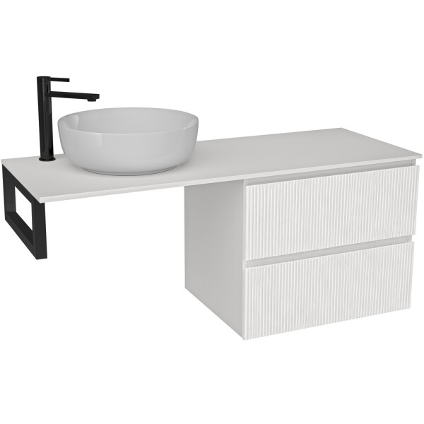 CERANO Koupelnová skříňka Carole - bílá matná rýhovaná + deska pod umyvadlo z lit. mramoru Elanys - 12 mm + konzole černá - 160x46x49,2 cm - 600164
