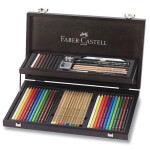Faber-Castell Compendium 53 ks v dřevěné kazetě + blok Etival A4 Faber-Castell, Compendium, Clairefontaine, Etival, akvarelový blok, sada, výtvarné potřeby, 300 g/m2, A4, dřevěná kazeta