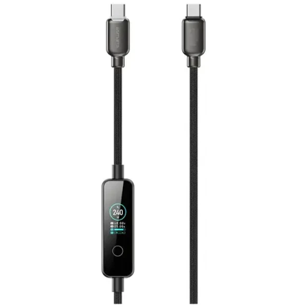 4smarts ScreenCord černý / Kabel USB-C / 240 W PD 3.1 / TFT displej / 1,2 m / nylonový oplet (543240)