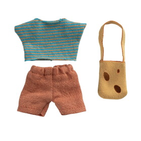 Maileg Obleček s taškou pro myšáka Maileg – little brother, béžová barva, textil