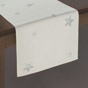 DumDekorace Krásný vánoční béžový ubrus na stůl s kamínky 35x140