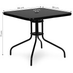Čtvercový zahradní stůl 80 cm s otvorem pro slunečník - černý
