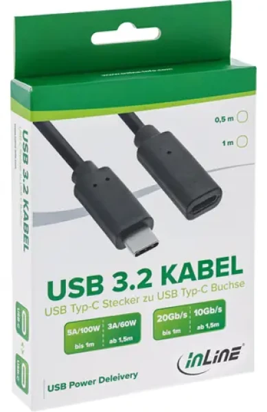 InLine USB-C černá / Prodlužovací kabel / USB 3.2 Gen 2 / 5 Gbit/s / 1 m (35771)