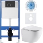 CERANO Kompletní podomítkový WC set Lite/Cesso - bílá matná - WC tlačítko Duo, černá matná - předstěnová instalace - 49x36 cm - 8050BD84217
