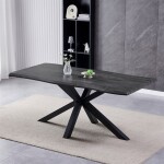 Stůl jídelní, 180x90x75 cm, MDF deska, dekor šedý dub, kovová noha ve tvaru hvězdy, černý lak