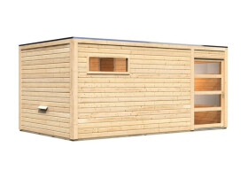 Venkovní finská sauna s předsíní (86314) Karibu Hygge, š. 508 x h. 276 x v. 210 cm  (přírodní dřevo)