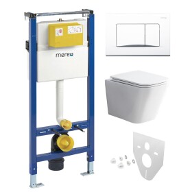 Mereo WC set - Rimless WC hranaté, modul pro sádrokarton, bílé hranaté tlačítko MM02NSETRS320