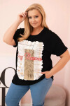 Dámská bavlněná halenka Plus Size s potiskem „Day Dream“ černá + camel UNI