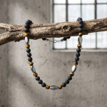 Pánský korálkový náhrdelník Mateo - lávový kámen, tygří oko, hematit, Černá 70 cm