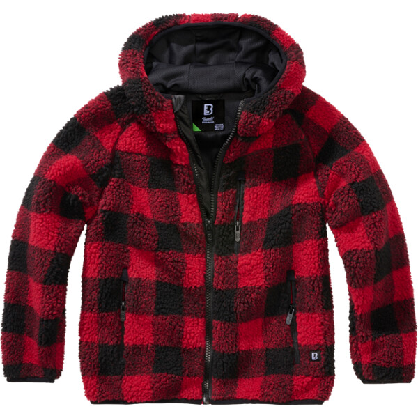 Brandit Bunda dětská Kids Teddyfleece Jacket Hooded červená | černá 122/128