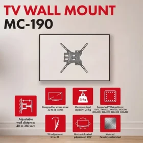 Maclean nástěnný držák TV černá / Nástěnný držák pro TV / VESA 75x75-400x400 mm / 32-55" / nosnost 45 kg (MC-190)
