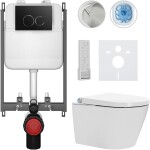 CERANO Závěsné WC s bidetem Basic/Cronus Premium - bílá lesklá - WC tlačítko Dualo/Černá - pro zazdění - 59,3x38,4 cm