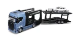 Bburago STREET FIRE Kamion s návěsem Multicar Carrier Scania 770S + Porsche Macan 1:43