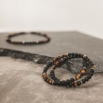 Pánský korálkový náhrdelník Joel - 6 mm Tygří oko a černý Onyx, Černá 60 cm