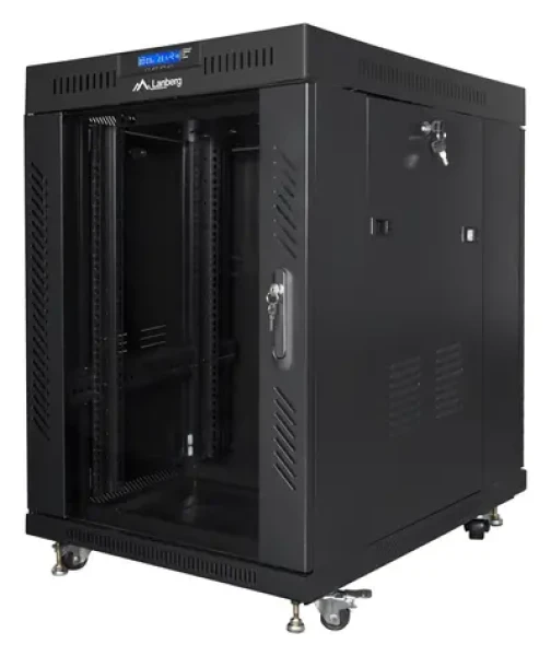 Lanberg FF01 15U 19" černý / Stojanový rozvaděč / 600×800 mm / Skleněné dveře / LCD panel / Nosnost 1200 kg (FF01-6815-12BL)