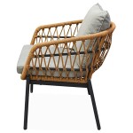 Zahradní set 1+1+2, stůl 90x48, židle a dvojsedačka, přírodní umělý ratan, kov antracit, světle šedá látka