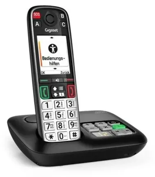 Gigaset EASY 500 AM černo-stříbrná / Bezdrátový telefon pro seniory / DECT / Se záznamníkem / Handsfree (S30852-H3135-R101)