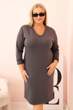 Dámská plus size suknička máslová s výstřihem do V a rukávem grafitová UNI