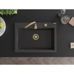 MEXEN/S - Elix granitový dřez 1-miska 700 x 500 mm, černá kropenatá, sifon zlatá 6526701005-76-G