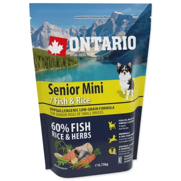 Ontario Senior Mini Fish Rice 750g / Granule pro starší psy (214-11173)