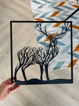 Strom života jelen dekorace na zeď Rozměr (cm): 38 x 36, Dekor: Černá